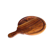 GHomeUK Acacia Wood Natural Round Pizza Serving Tray with Handle - AGGBE